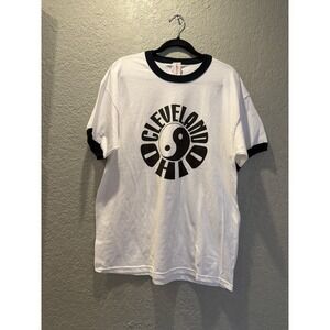 Gildan Cleveland Ohio Yin Yang Ringer T Shirt Large White Black